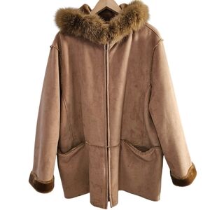 Bernardo Brown Teddy Jacket with Faux Fur Trim
